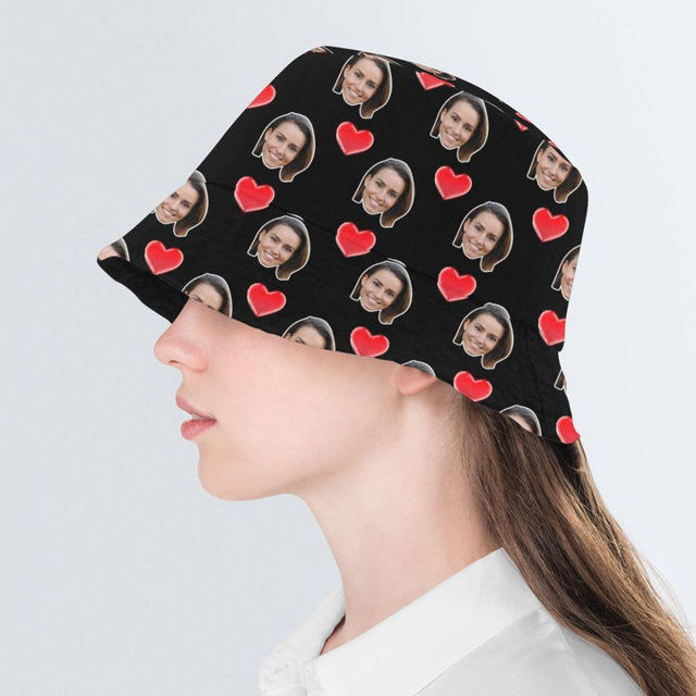 Picture of Custom Your Photo Face And Pet Summer Bucket Hat Fisherman Hat - Heart Black