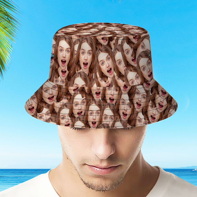Picture of Custom Bucket Hat Unisex Face Mash Bucket Hat Personalize Wide Brim Outdoor Summer Cap Hiking Beach Sports Hats Gift for Everyone