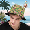 Imagen de Sombrero de cubo personalizado Cara personalizada Estampado de flores tropicales Sombrero de pescador hawaiano - Amarillo