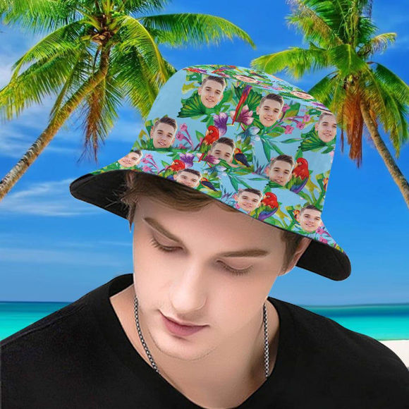 Imagen de Sombrero de cara personalizado Estampado de flores tropicales Sombrero de pescador hawaiano Sombrero de cubo