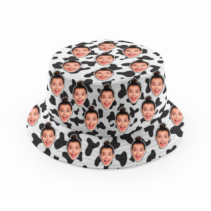 Imagen de Sombrero de cubo unisex personalizado con tu cara Gorra de pescador con estampado de vaca para adulto