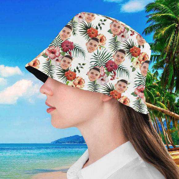 Picture of Personalized Photo All Over Print Tropical Flower Print Hawaiian Fisherman Hat Bucket Hat