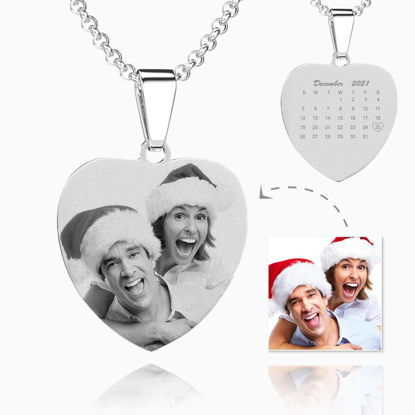 Afbeeldingen van Personalized Calendar Photo Necklace Stainless Steel Christmas Gift - Customize With Any Photo | Custom Heart Photo Necklace in Stainless Steel Love Gifts