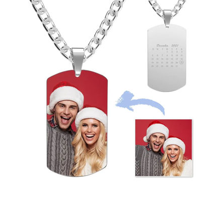 Picture of Personalized Best Gifts Christmas Necklace Stainless Steel Calendar Photo Necklace