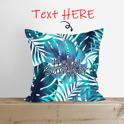 Bild von Kundenspezifisches Zuhause-Kissen-Sommer-Kissen addieren Text - blaue Blätter