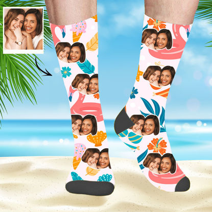 Picture of Custom Hawaiian Socks Custom Summer Socks Custom Sisters Socks - Flamingo