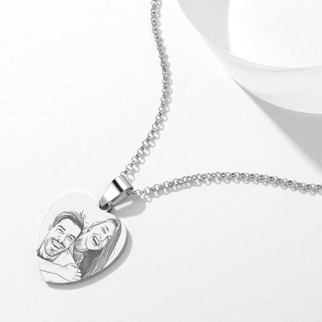 Picture of 925 Sterling Silver Personalized Christmas Gifts Women S Heart Photo Necklace
