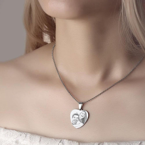 Bild von 925 Sterling Silber Personalisierte Weihnachtsgeschenke Frauen Herz Foto Halskette