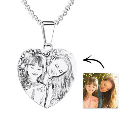 Imagen de Collar con etiqueta grabada con foto de corazón para regalos de Navidad personalizados de plata de ley 925