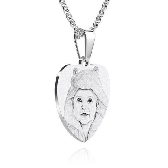 Imagen de Collar con etiqueta grabada con foto de corazón para regalos de Navidad personalizados de plata de ley 925