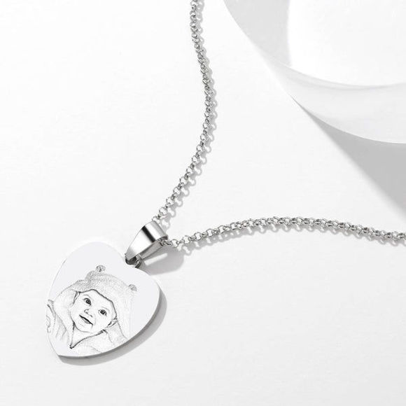 Bild von 925 Sterling Silber Personalisierte Weihnachtsgeschenke Herz Foto Gravierte Tag Halskette