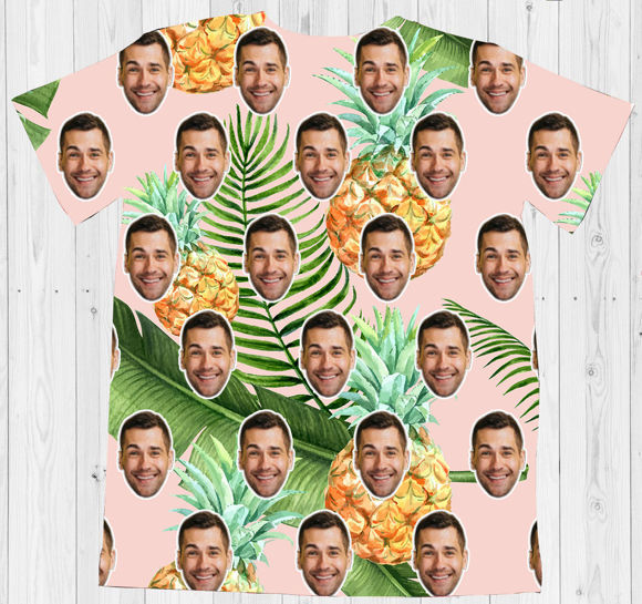 Image de T-shirt Hawaïen Photo Personnalisé à Manches Courtes - Style Ananas