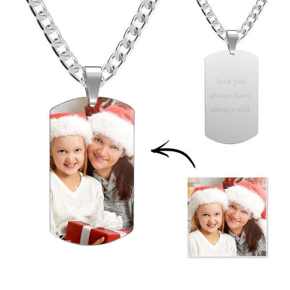 Picture of Men's Photo Tag Necklace With Engraving Stainless Steel Christmas Gifts