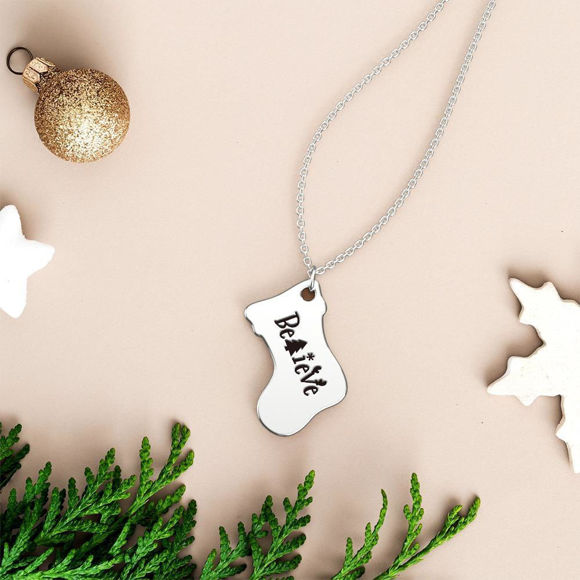 Picture of 925 Sterling Silver Custom Christmas Stockings  Engraved Necklace