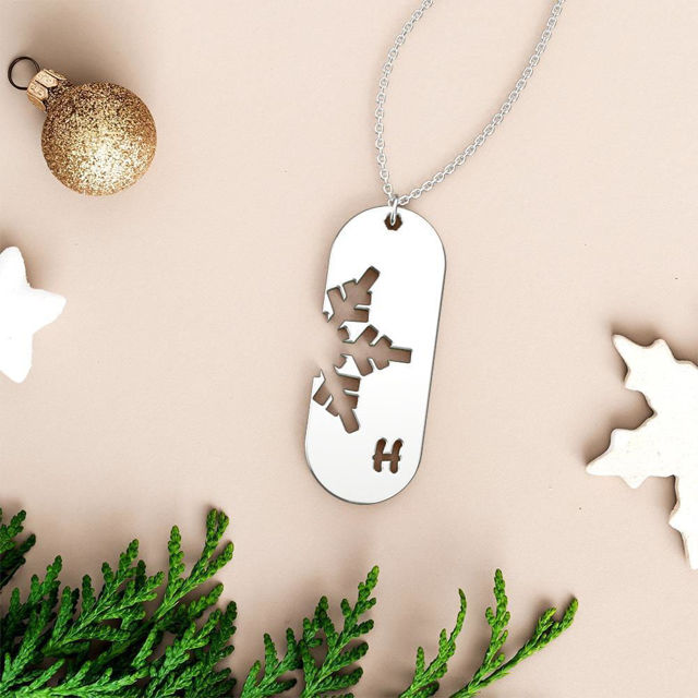 Picture of 925 Sterling Silver Custom Christmas Snow Engraved Necklace