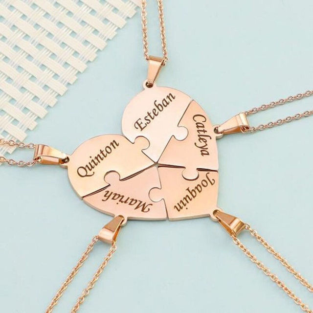 Picture of Custom Name  Polished Heart Shape Splicing Pendant Puzzle Necklace