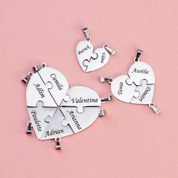 Bild von Kundenspezifischer Name polierte Herzform, die hängende Puzzle-Halskette verstärkt