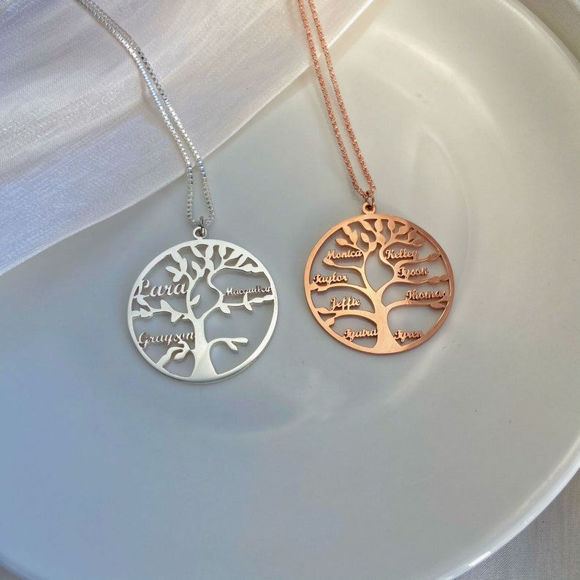 Picture of Personalized Family Tree Of Life Birthstone Name Necklace in 925 Sterling Silver