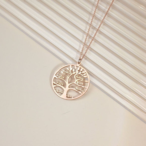 Imagen de Collar personalizado con nombre de piedra natal del árbol de la vida familiar en plata de ley 925