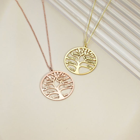 Picture of Personalized Family Tree Of Life Birthstone Name Necklace in 925 Sterling Silver