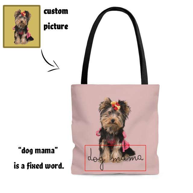 Picture of Customized Pet Photo Tote Bag With Personalized  Background Color Best Gifts For Dog Mom