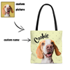 Bild von Angepasste Haustier-Oberkörper-Foto-Einkaufstasche Kleine Punkte-Elemente mit personalisiertem Namen und Hintergrundfarbe