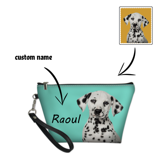 Imagen de Bolsa de cosméticos portátil con foto de cachorro personalizada, bolsa de maquillaje con foto de mascota personalizada, foto de mascota personalizada y nombre, regalos personalizados para mamá mascota