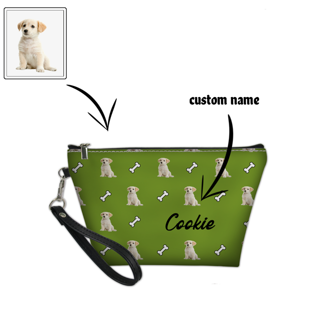 Picture of Custom Photo Portable Cosmetic Bag Personalized Pet Photo Make Up Bag With Dog Bone Element Custom Gifts For Pet Lovers