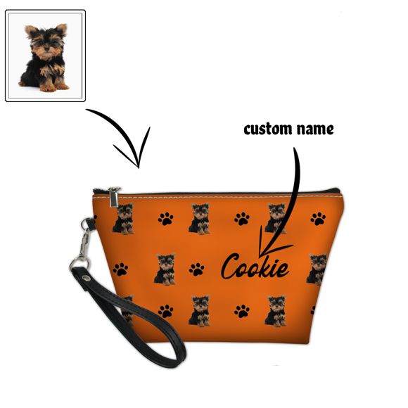 Imagen de Bolsa de cosméticos portátil con foto personalizada, bolsa de maquillaje con foto de mascota personalizada con elemento de pata, regalos personalizados para amantes de las mascotas