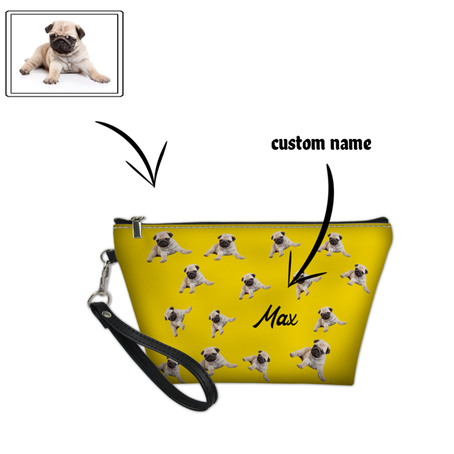 Picture of Custom Repeat Pet Photo Portable Cosmetic Bag Personalized Pet Photo Make Up Bag Personalized Pet Photo And Name Custom Gifts For Pet Lovers