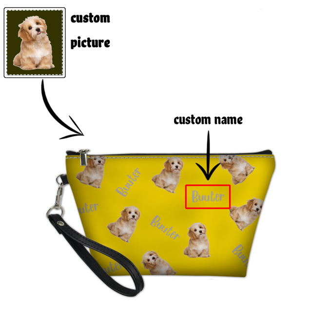 Picture of Funny Custom Repeat Pet And Name Portable Cosmetic Bag Personalized Pet Photo Make Up Bag Personalized Pet Photo And Name Custom Gifts For Pet Lovers