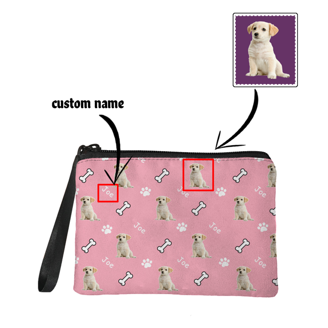 Picture of Custom Photo Portable Coin Purse Personalized Pet Photo Coin Purse With Dog Bone Element Personalized Photo and Name Custom Gifts For Pet Lovers