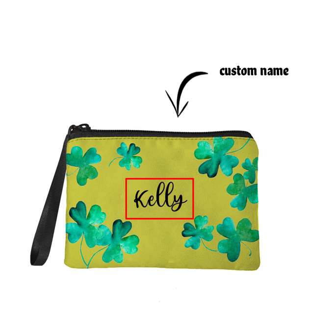 Picture of Custom Clover Portable Coin Purse Personalized Name Coin Purse Personaliezed Gifts