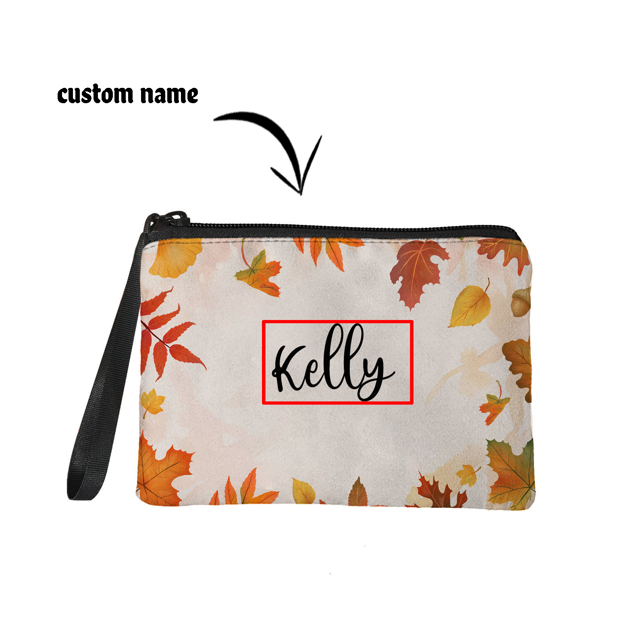 Picture of Custom Maple Leaves Portable Coin Purse Personalized Name Coin Purse Personaliezed Gifts