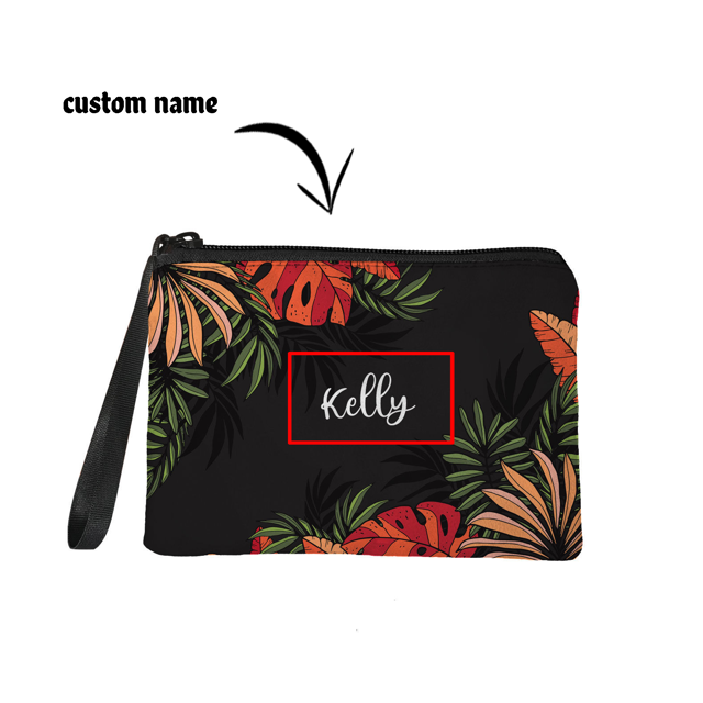 Picture of Custom Tropical Leaves Portable Coin Purse Personalized Name Coin Purse Personaliezed Gifts