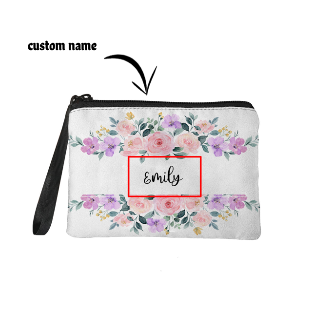 Picture of Custom Beautiful Flowers Portable Coin Purse Personalized Name Coin Purse Personaliezed Gifts
