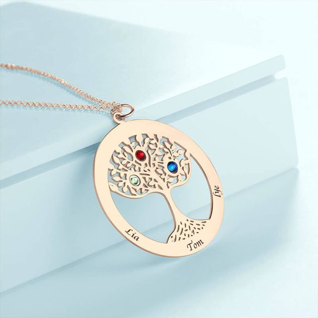 Picture of Personalized Family Tree Name Necklace With Birthstone  in 925 Sterling Silver