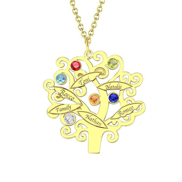 Picture of Personalized Family Tree Name Leaves Necklace With Birthstone  in 925 Sterling Silver