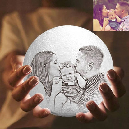Image de Lampe de lune photo personnalisée Magic 3D avec contrôle tactile pour la famille (10cm-20cm) | Lampe de lune personnalisée avec photo et texte | Meilleure idée de cadeau pour un anniversaire, Thanksgiving, Noël, etc.