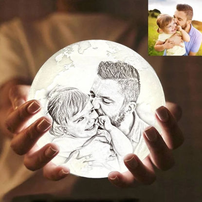 Image de Lampe Lune Photo Personnalisée 3D Magique avec Commande Tactile pour Père (10cm-20cm) | Lampe de lune personnalisée avec photo et texte | Meilleure idée de cadeau pour un anniversaire, Noël, la fête des pères, etc.