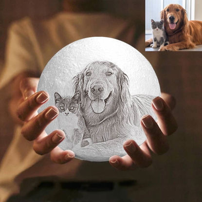 Afbeeldingen van Magic 3D gepersonaliseerde foto maanlamp met aanraakbediening voor huisdieren (10 cm-20 cm) | Aangepaste maanlamp met foto en tekst | Beste cadeaus idee voor huisdierenliefhebber voor verjaardag, Thanksgiving, Kerstmis etc.