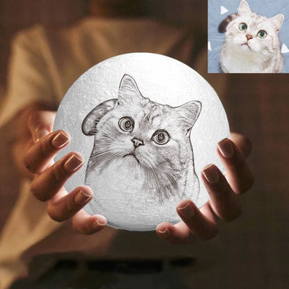 Image de Lampe de lune photo personnalisée Magic 3D avec contrôle tactile pour adorables animaux de compagnie (10 cm-20 cm) | Lampe de lune personnalisée avec photo et texte | Meilleure idée de cadeau pour un anniversaire, Thanksgiving, Noël, etc.