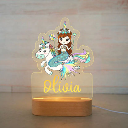 Image de Veilleuse avec nom personnalisé pour enfants | Veilleuse sirène et licorne de dessin animé personnalisée avec éclairage LED pour enfants | Personnalisez-le avec le nom de votre enfant | Meilleure idée de cadeau pour un anniversaire, Thanksgiving, Noël, etc.