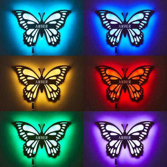 Picture of Personalized Night Light for Wall Decor - Custom Wooden Engraved Name Night Light - Butterfly