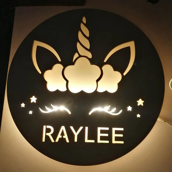 Picture of Personalized Night Light for Wall Decor - Custom Wooden Engraved Name Night Light - Unicorn