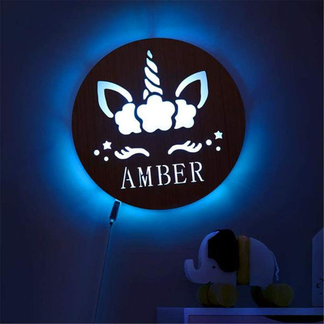 Picture of Personalized Night Light for Wall Decor - Custom Wooden Engraved Name Night Light - Unicorn