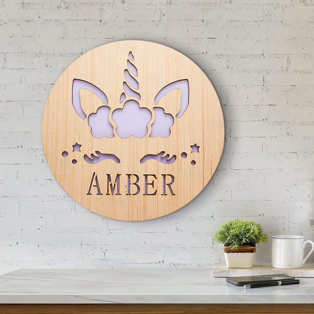 Picture of Personalized Night Light for Wall Decor - Custom Wooden Engraved Name Night Light - Unicorn