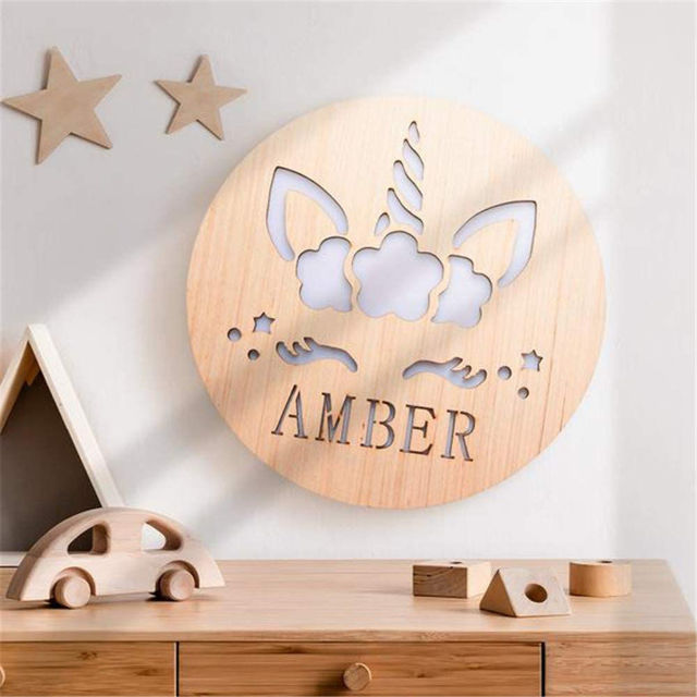 Picture of Personalized Night Light for Wall Decor - Custom Wooden Engraved Name Night Light - Unicorn