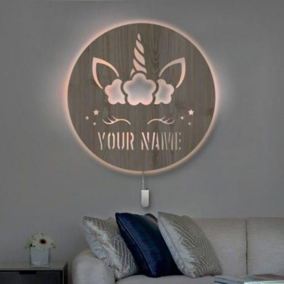 Picture of Personalized Night Light for Wall Decor - Custom Wooden Engraved Name Night Light - Unicorn