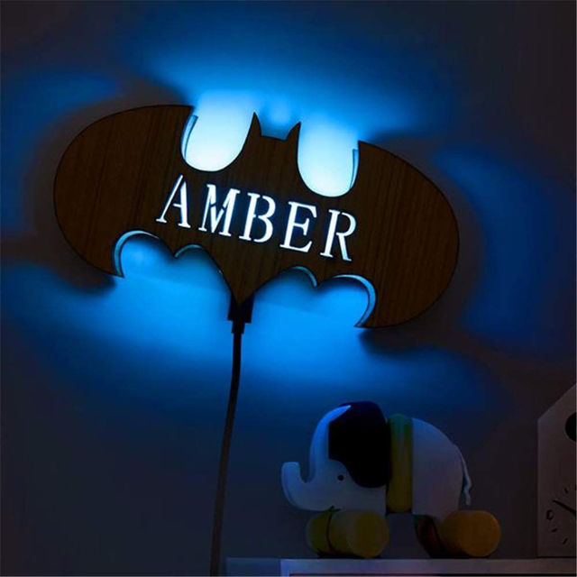 Picture of Personalized Night Light for Wall Decor - Custom Wooden Engraved Name Night Light - Bat